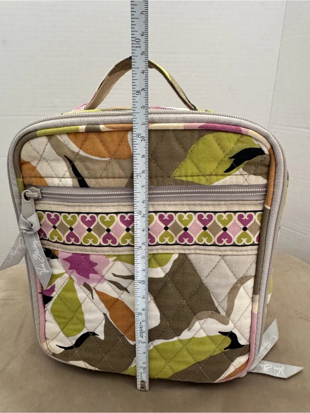 Vera Bradley Quilted Floral Cosmetic Bag in Olive, Pink & Tan